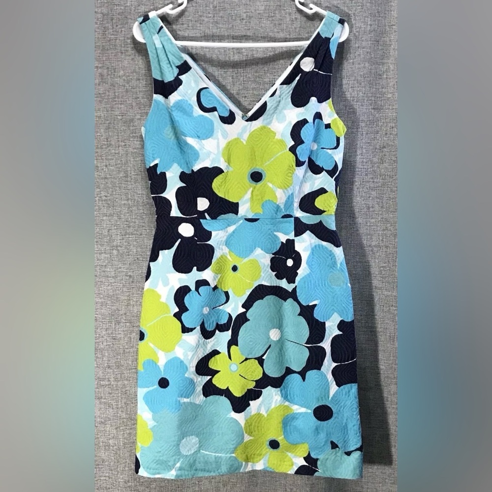 Lilly Pulitzer Kiki Shorely Blue Pop Goes The Floral Jacquard Shift Dress Sz 6